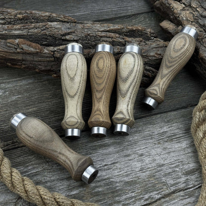 Set of 5 ash wood replacement handles with aluminum ring reinforcement for carving tools