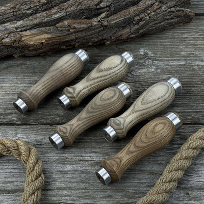 Set of 5 ash wood replacement handles with aluminum ring reinforcement for carving tools