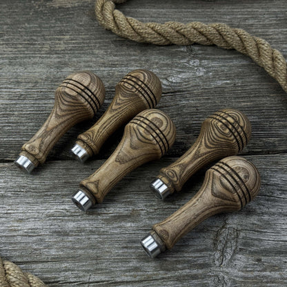 Set of 5 ash wood replacement handles with aluminum rings for woodworking tools
