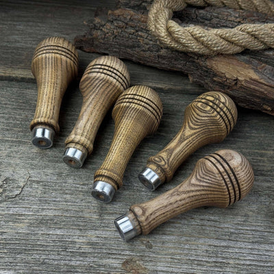 Set of 5 ash wood replacement handles with aluminum rings for woodworking tools
