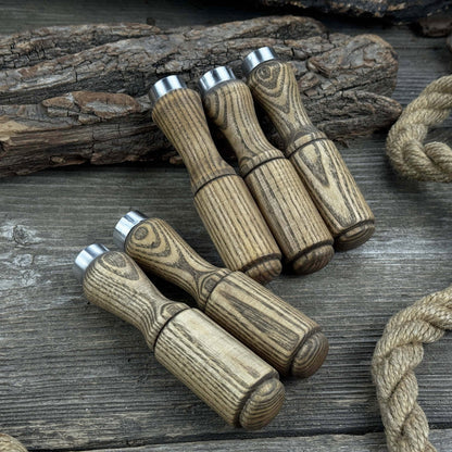 Set of 5 ash wood tool handles with aluminum rings for woodworking tools