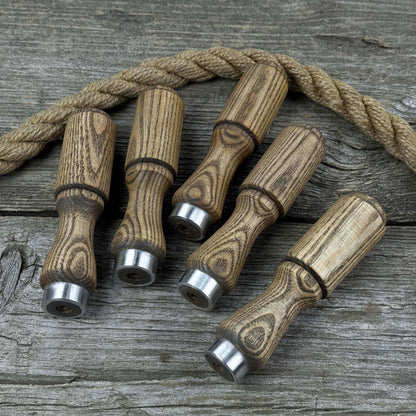 Set of 5 ash wood tool handles with aluminum rings for woodworking tools