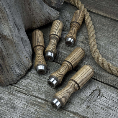 Set of 5 ash wood tool handles with aluminum rings for woodworking tools