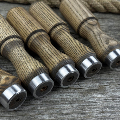 Set of 5 ash wood tool handles with aluminum rings for woodworking tools