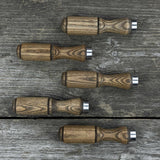 Set of 5 ash wood tool handles with aluminum rings for woodworking tools