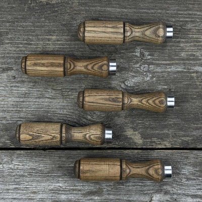Set of 5 ash wood tool handles with aluminum rings for woodworking tools