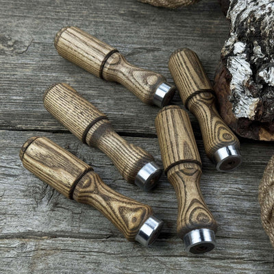 Set of 5 ash wood tool handles with aluminum rings for woodworking tools