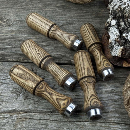 Set of 5 ash wood tool handles with aluminum rings for woodworking tools