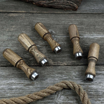 Set of 5 ash wood tool handles with aluminum rings for woodworking tools