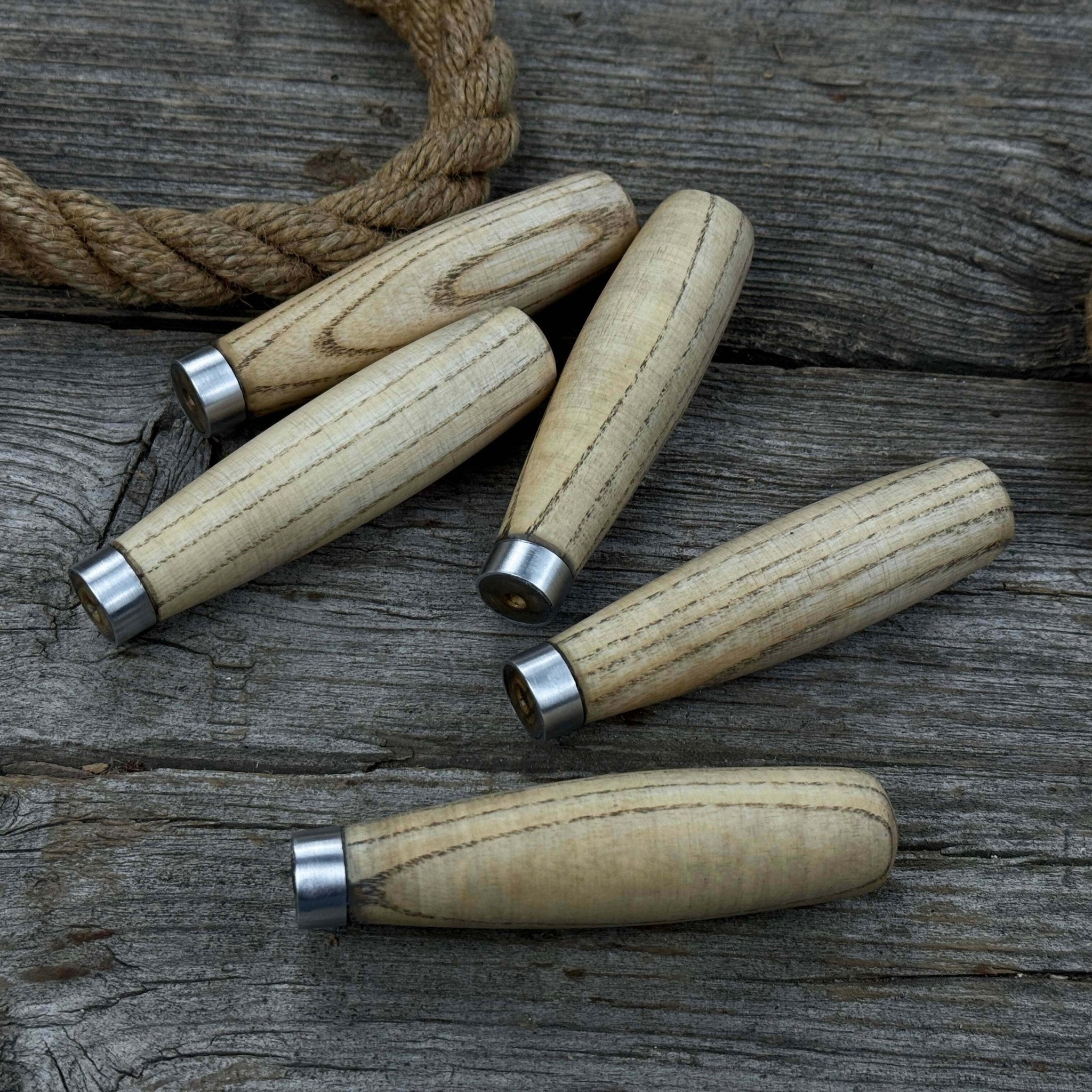 Set of 5 compact ash wood replacement handles with aluminum reinforcement rings