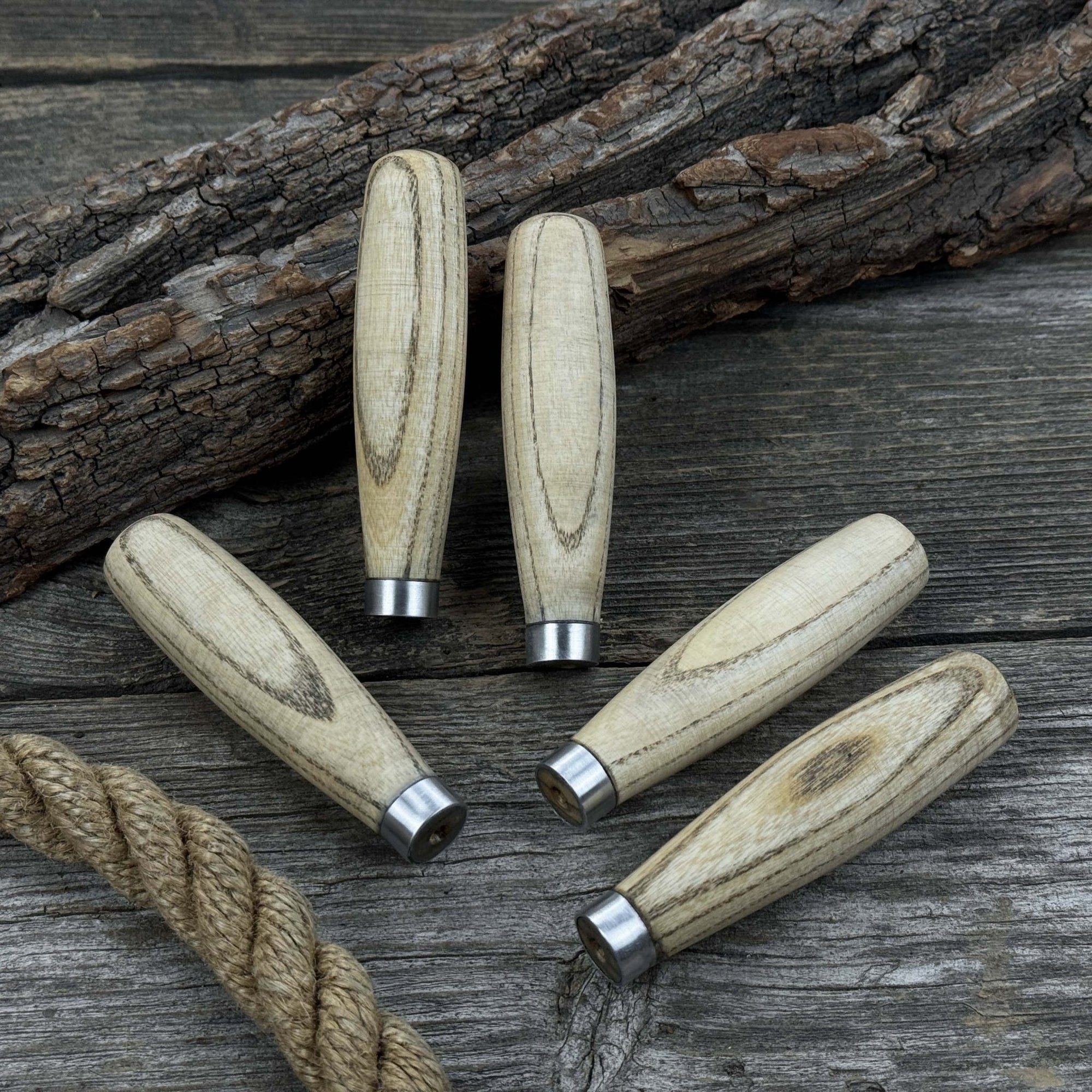 Set of 5 compact ash wood replacement handles with aluminum reinforcement rings