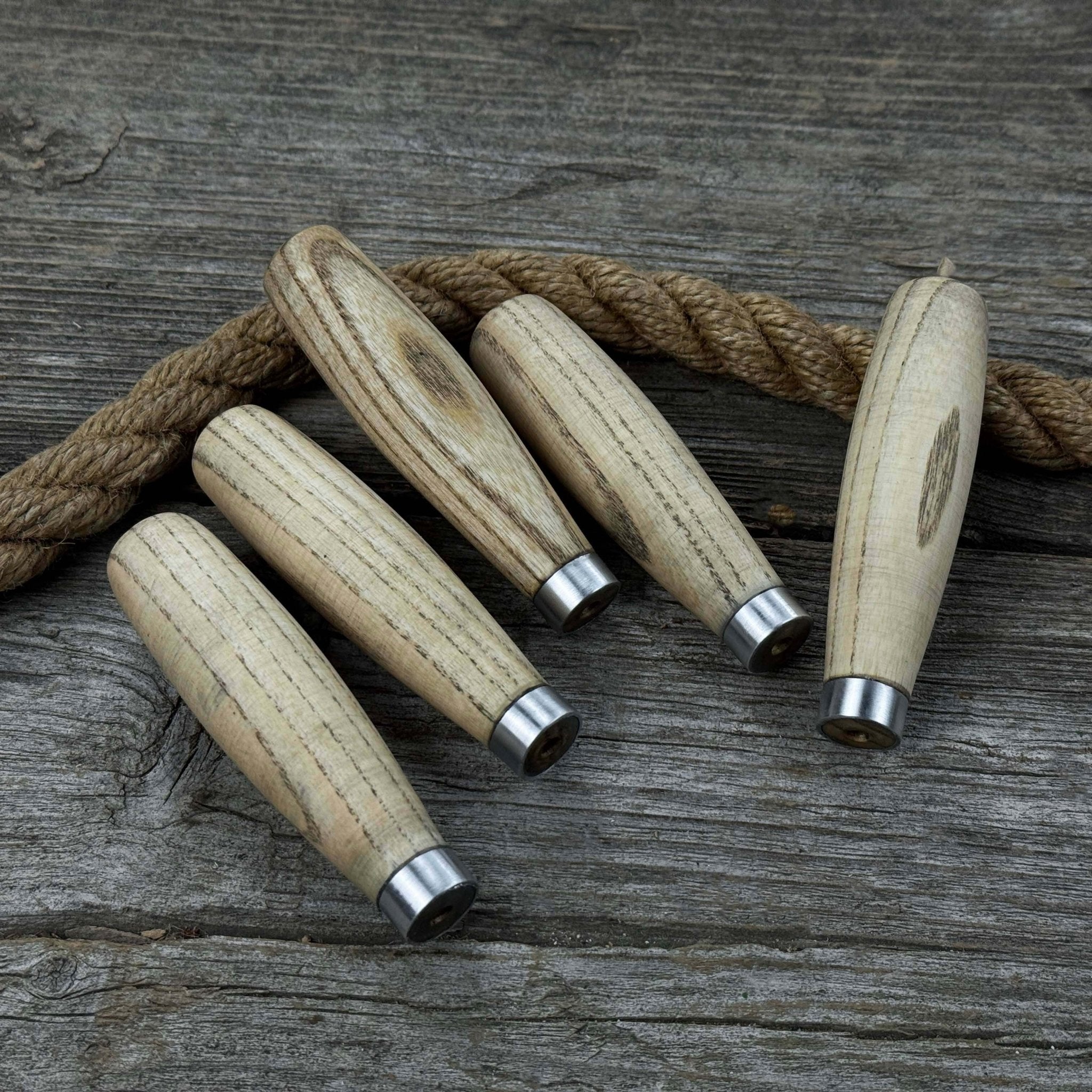 Set of 5 compact ash wood replacement handles with aluminum reinforcement rings