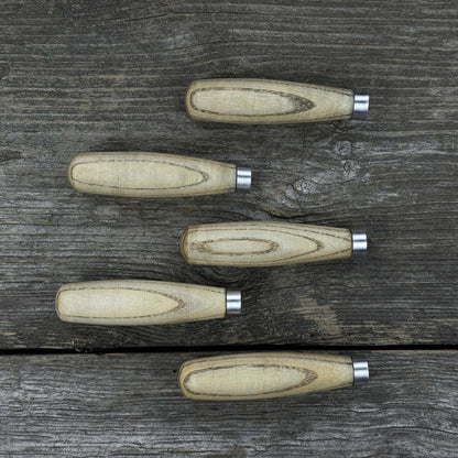 Set of 5 compact ash wood replacement handles with aluminum reinforcement rings