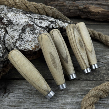 Set of 5 compact ash wood replacement handles with aluminum reinforcement rings