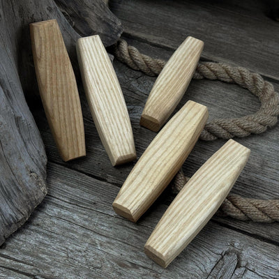 Set of 5 ergonomic ash wood replacement handles for knives and drawknives by Sharky Forged Steel Tools