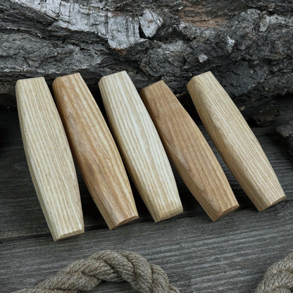 Set of 5 ergonomic ash wood replacement handles for knives and drawknives by Sharky Forged Steel Tools