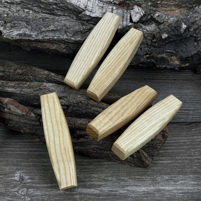Set of 5 ergonomic ash wood replacement handles for knives and drawknives by Sharky Forged Steel Tools