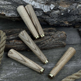 Set of 5 tapered ash wood tool handles with brass rings by Sharky Forged Steel Tools