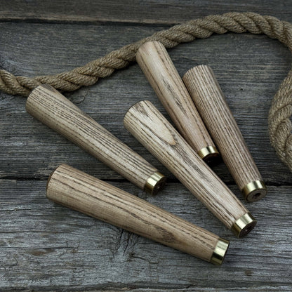 Set of 5 tapered ash wood tool handles with brass rings by Sharky Forged Steel Tools