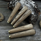 Set of 5 tapered ash wood tool handles with brass rings by Sharky Forged Steel Tools