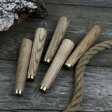 Set of 5 tapered ash wood tool handles with brass rings by Sharky Forged Steel Tools