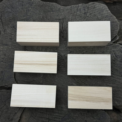 Set of 6 smooth linden wood carving blanks sized 10 by 5 by 5 centimeters