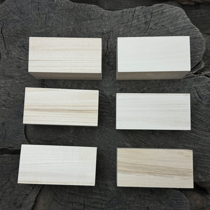 Set of 6 smooth linden wood carving blanks sized 10 by 5 by 5 centimeters