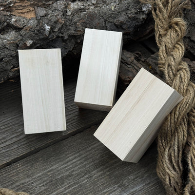 Set of 6 smooth linden wood carving blanks sized 10 by 5 by 5 centimeters