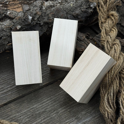 Set of 6 smooth linden wood carving blanks sized 10 by 5 by 5 centimeters