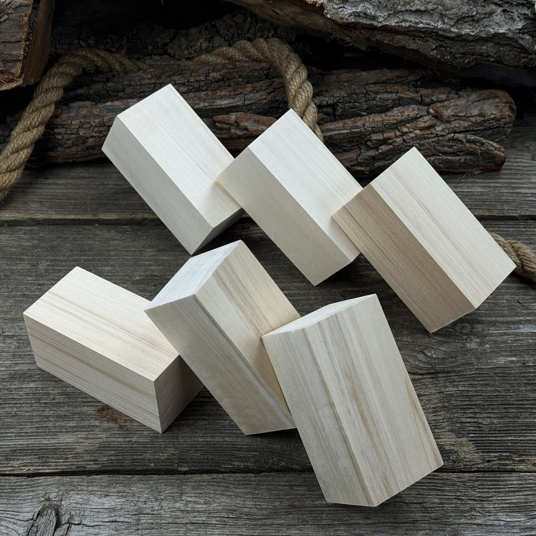 Set of 6 smooth linden wood carving blanks sized 10 by 5 by 5 centimeters
