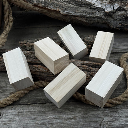 Set of 6 smooth linden wood carving blanks sized 10 by 5 by 5 centimeters