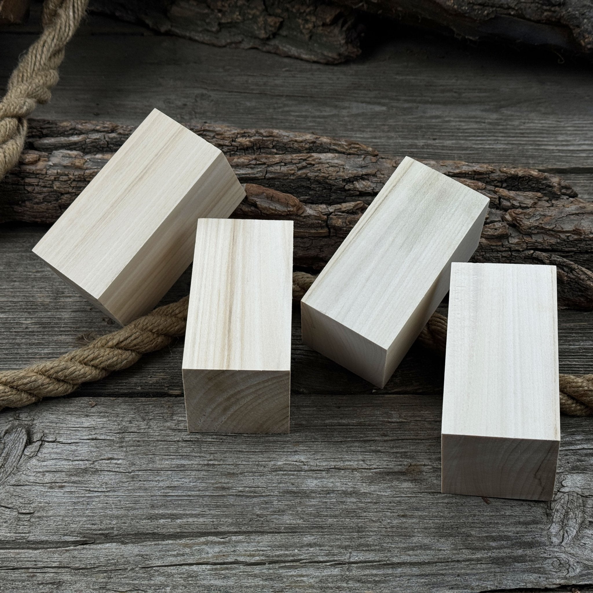 Set of 6 smooth linden wood carving blanks sized 10 by 5 by 5 centimeters