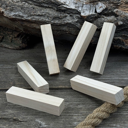 Set of 6 slim linden wood carving blanks, 10 x 2 x 2 cm, smooth unfinished surface
