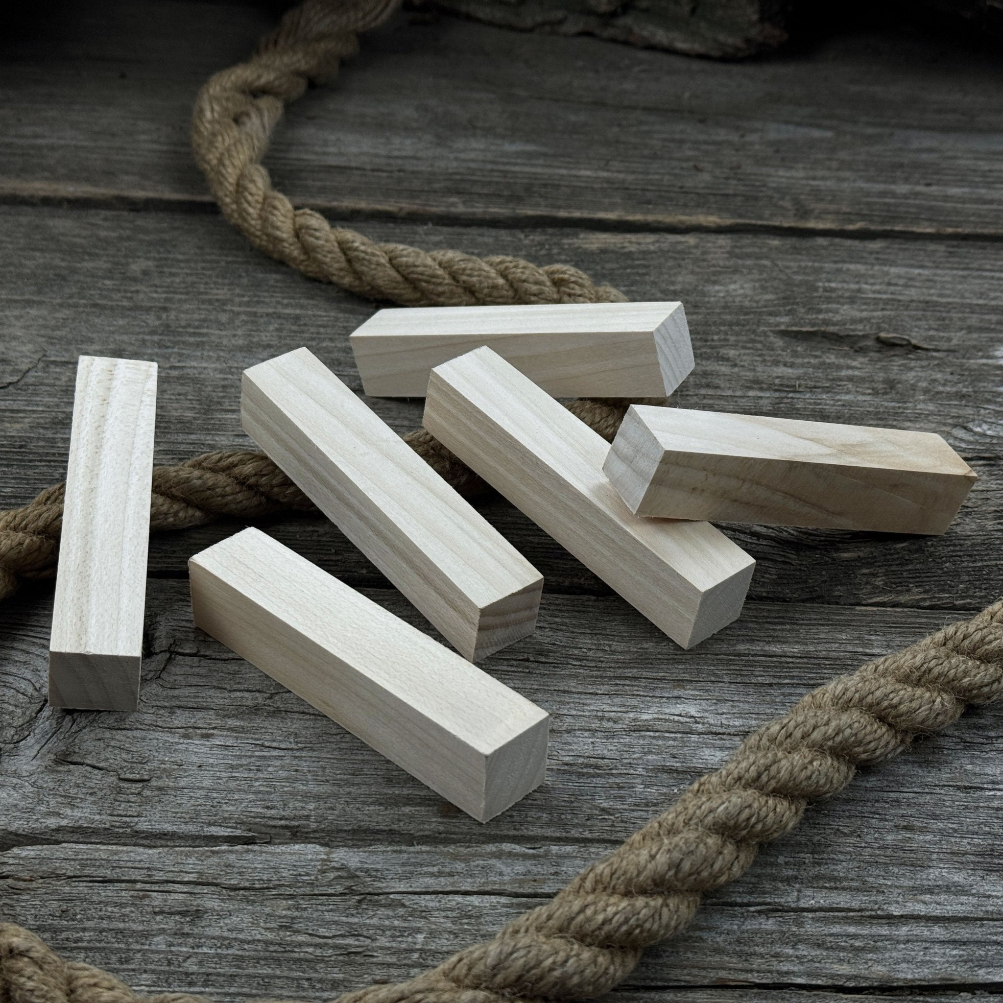 Set of 6 slim linden wood carving blanks, 10 x 2 x 2 cm, smooth unfinished surface