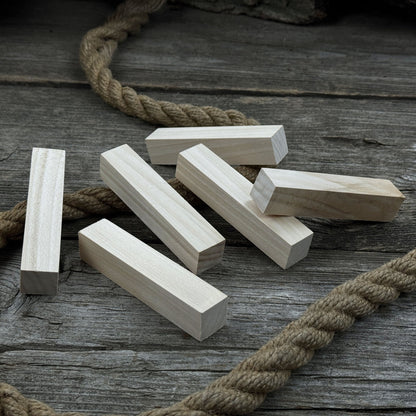 Set of 6 slim linden wood carving blanks, 10 x 2 x 2 cm, smooth unfinished surface