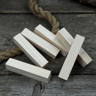 Set of 6 slim linden wood carving blanks, 10 x 2 x 2 cm, smooth unfinished surface