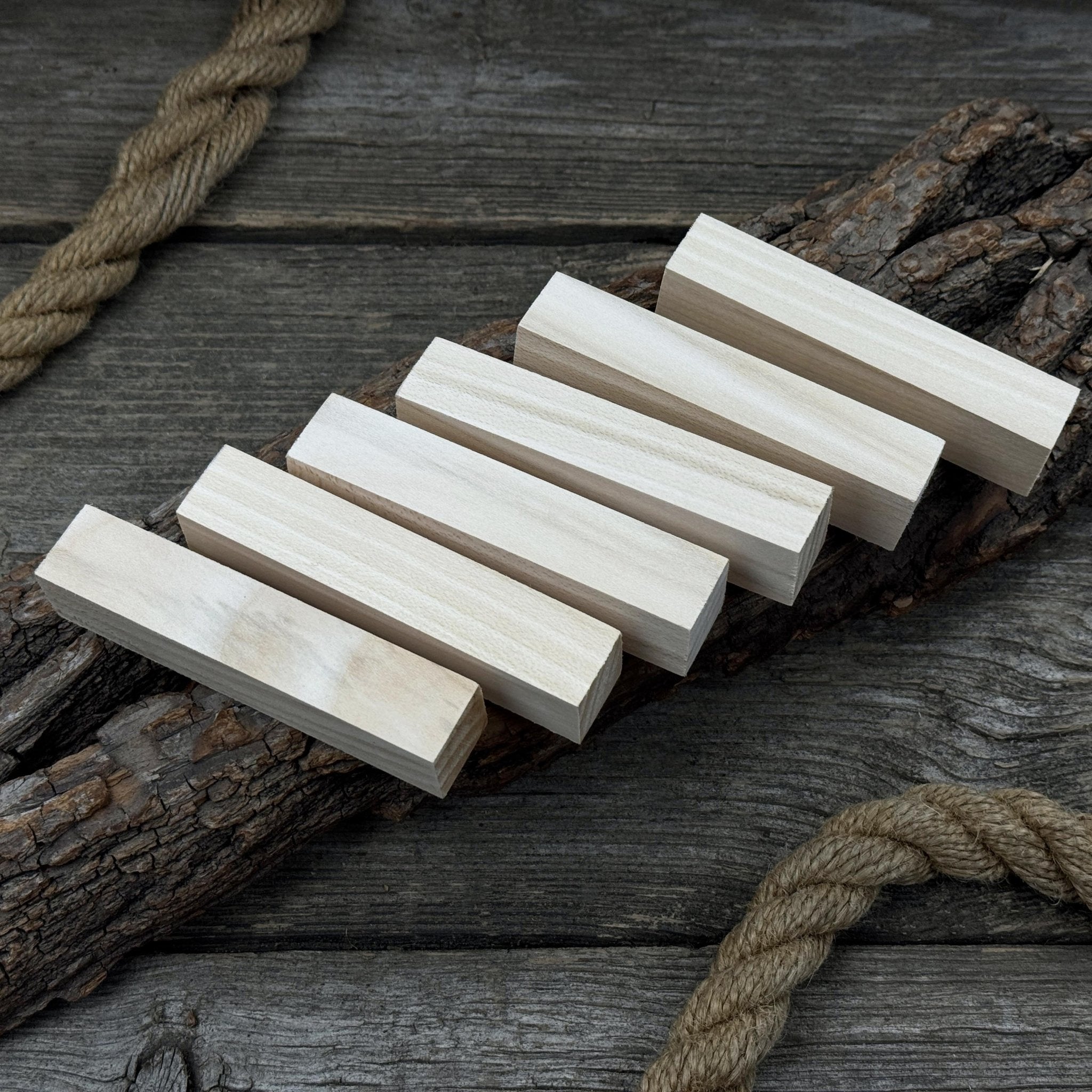 Set of 6 slim linden wood carving blanks, 10 x 2 x 2 cm, smooth unfinished surface