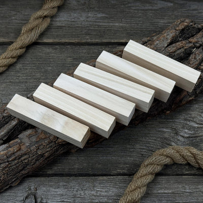 Set of 6 slim linden wood carving blanks, 10 x 2 x 2 cm, smooth unfinished surface