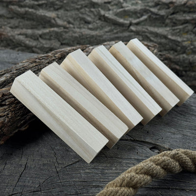 Set of 6 slim linden wood carving blanks, 10 x 2 x 2 cm, smooth unfinished surface
