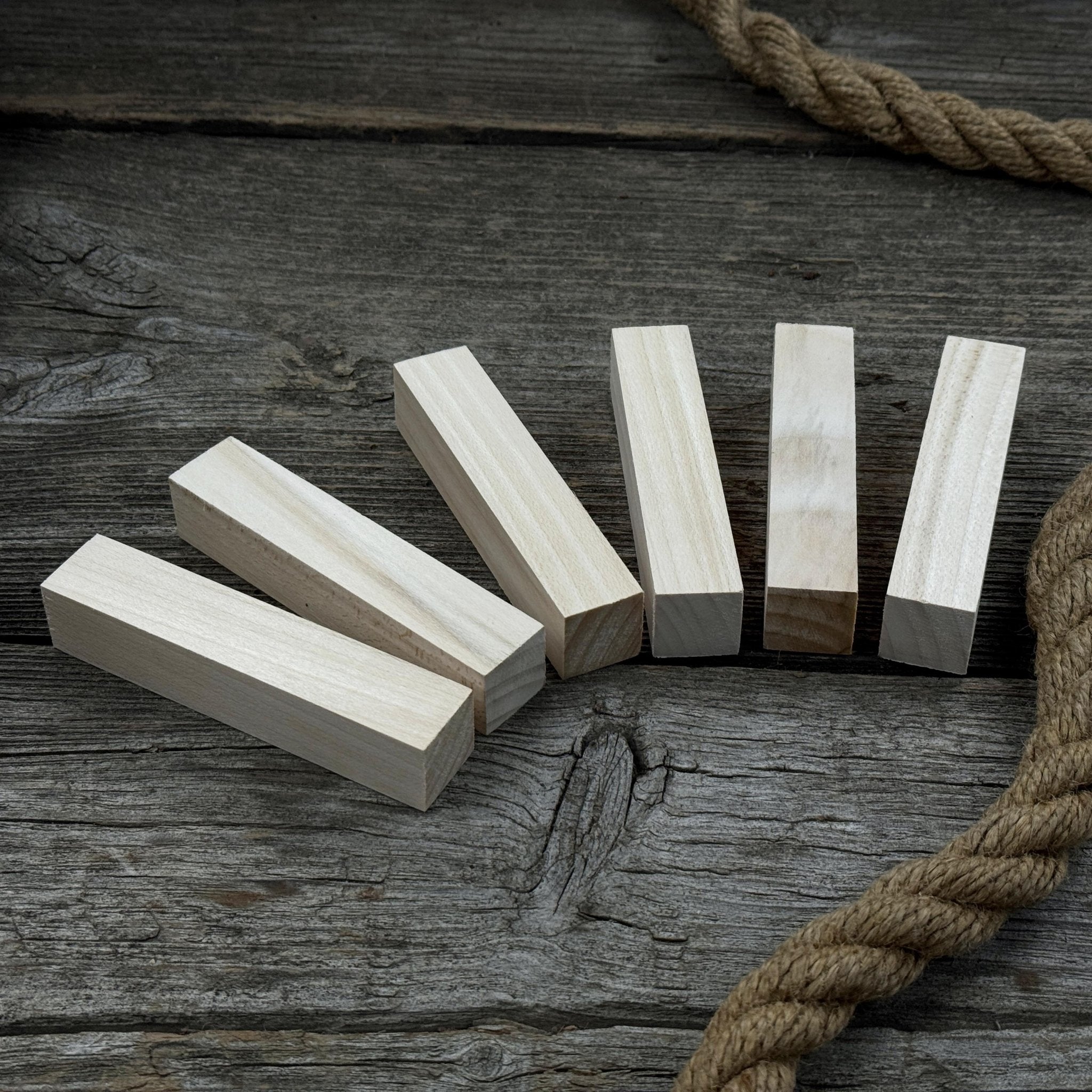 Set of 6 slim linden wood carving blanks, 10 x 2 x 2 cm, smooth unfinished surface
