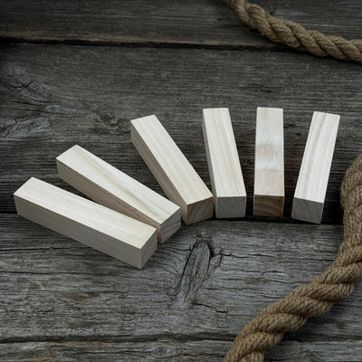 Set of 6 slim linden wood carving blanks, 10 x 2 x 2 cm, smooth unfinished surface