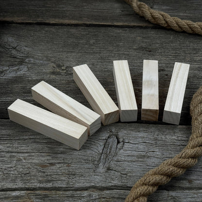 Set of 6 slim linden wood carving blanks, 10 x 2 x 2 cm, smooth unfinished surface