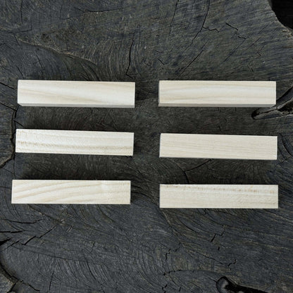 Set of 6 slim linden wood carving blanks, 10 x 2 x 2 cm, smooth unfinished surface