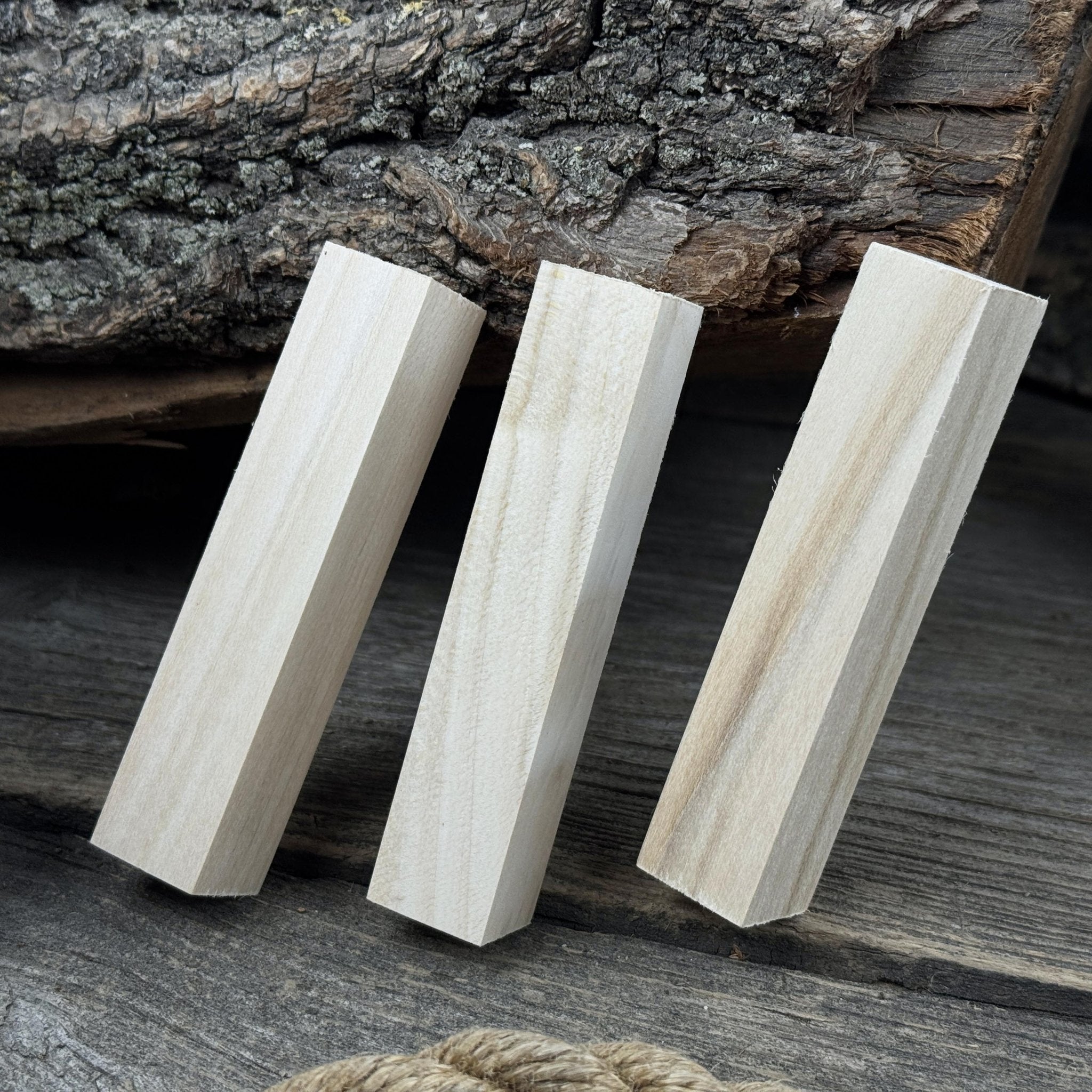 Set of 6 slim linden wood carving blanks, 10 x 2 x 2 cm, smooth unfinished surface