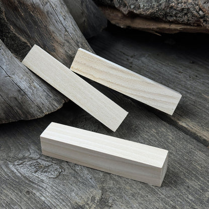 Set of 6 slim linden wood carving blanks, 10 x 2 x 2 cm, smooth unfinished surface