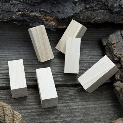 Set of 6 smooth linden wood carving blanks sized 5 by 2 by 2 centimeters