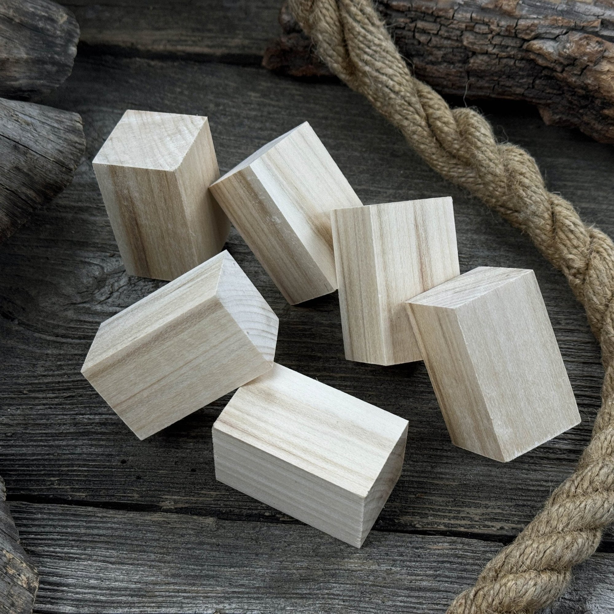 Set of 6 smooth linden wood carving blanks, 5 by 3 by 3 cm, ready for carving and crafting