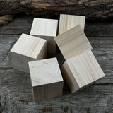 Set of six smooth linden wood carving blanks, each a 5 cm cube, ready for carving and crafts
