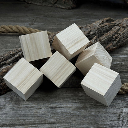 Set of six smooth linden wood carving blanks, each a 5 cm cube, ready for carving and crafts