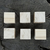 Set of six smooth linden wood carving blanks, each a 5 cm cube, ready for carving and crafts